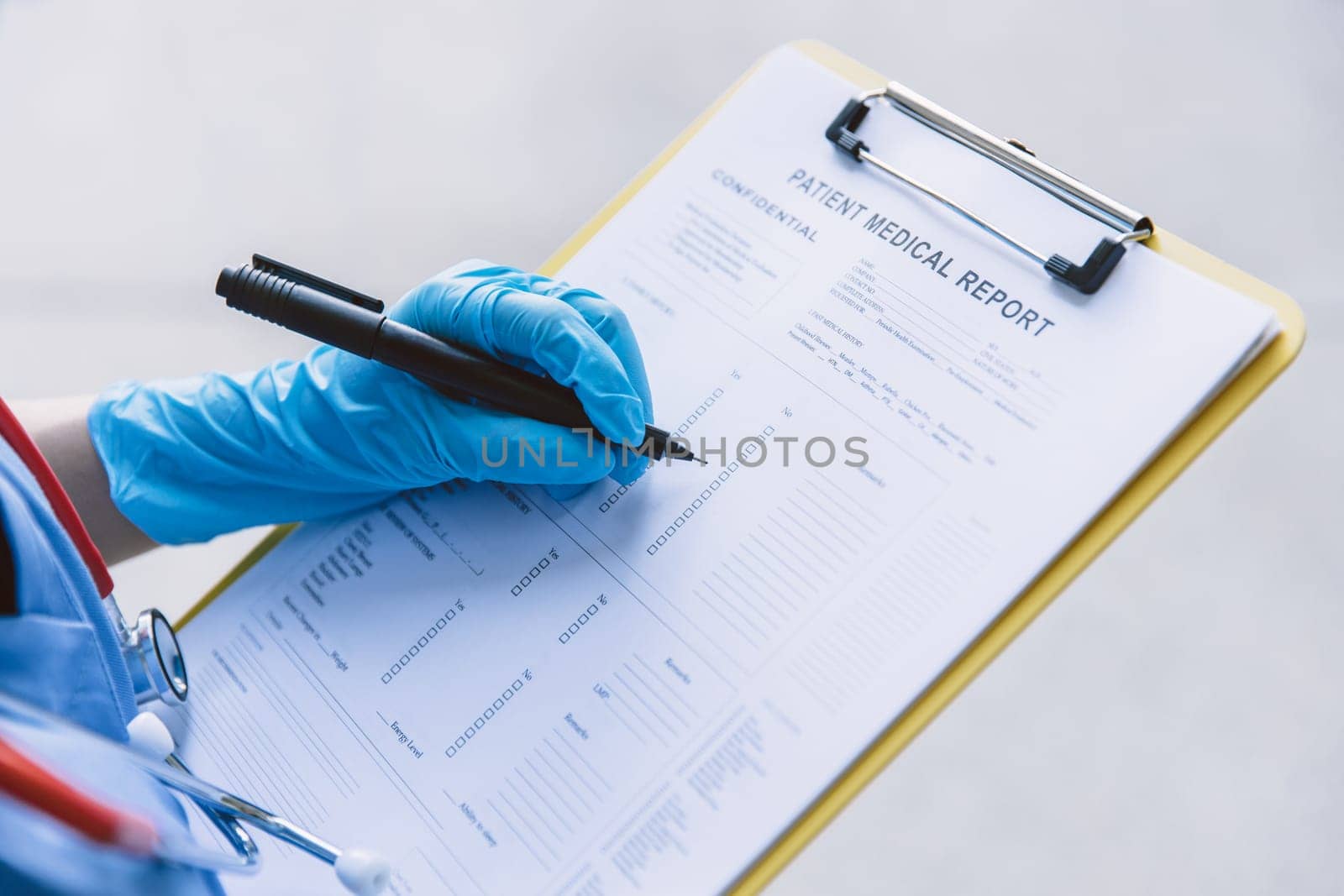hospital staff collect patient medical health data examination report before treatment process