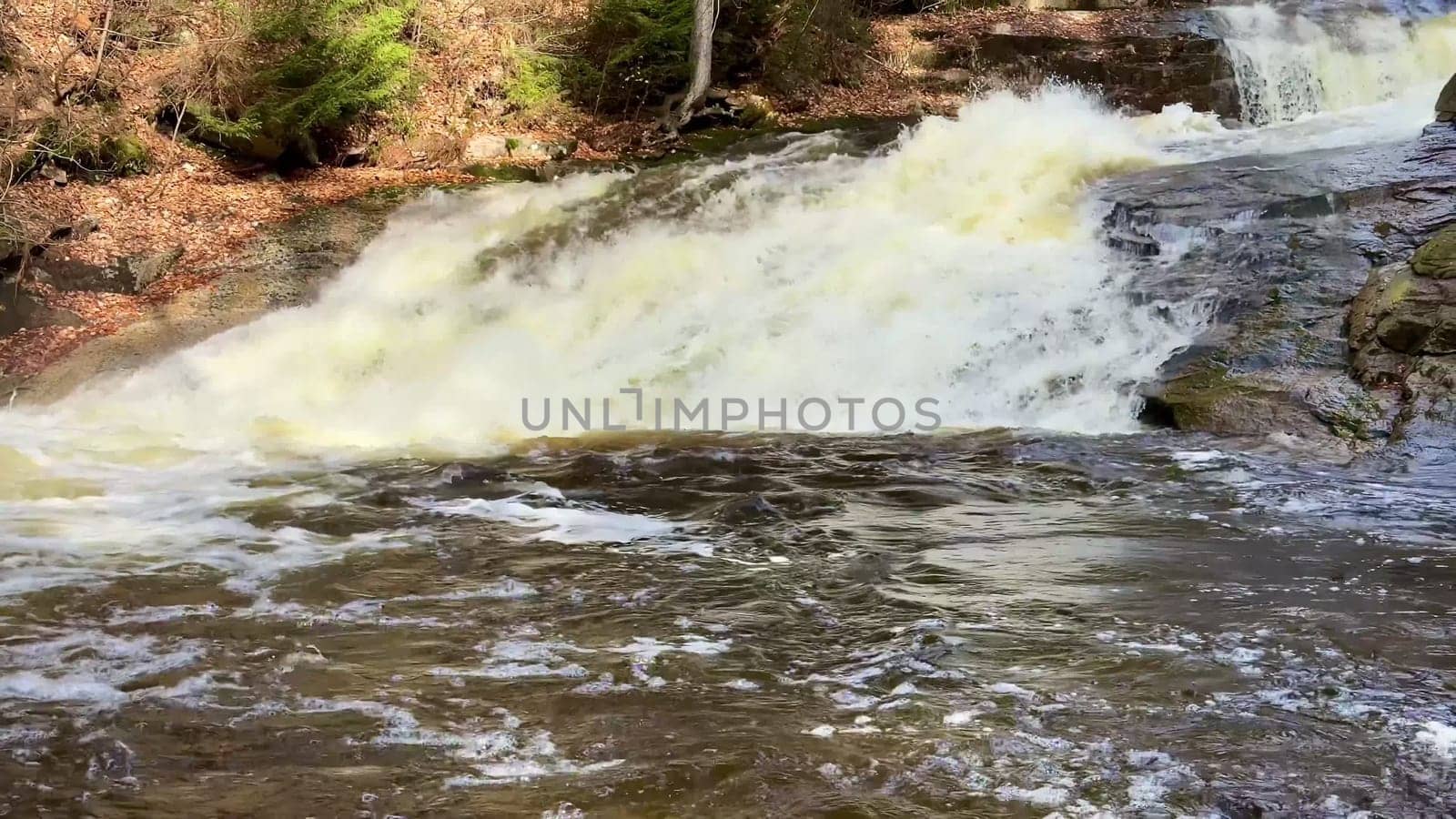 Discover the stunning beauty of a magnificent waterfall flowing in a serene forest, a perfect nature escape