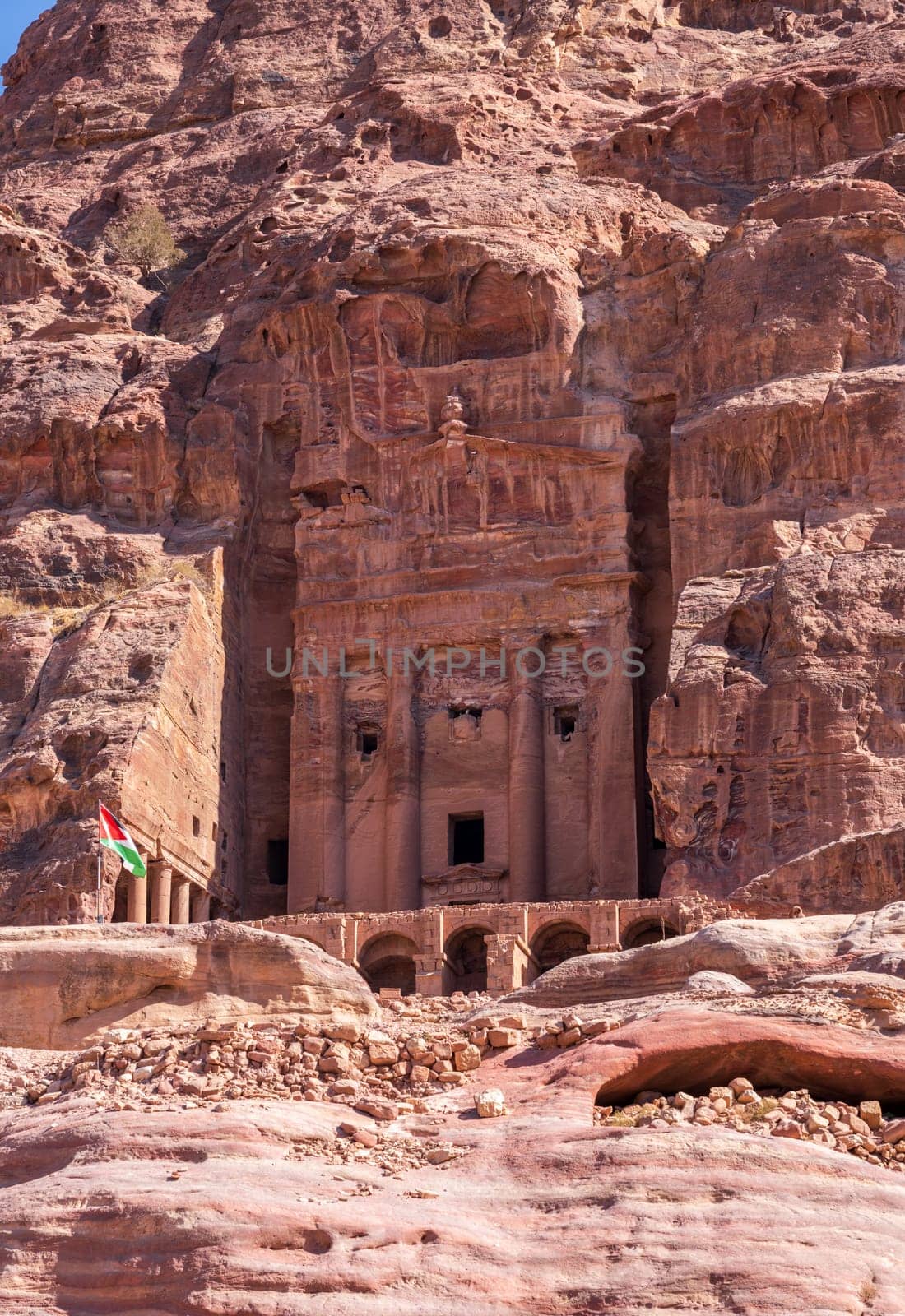 Massive Urm tomb mausoleum in the Royal Tombs of Petra built into the Jabal al-Khubtha rock massif