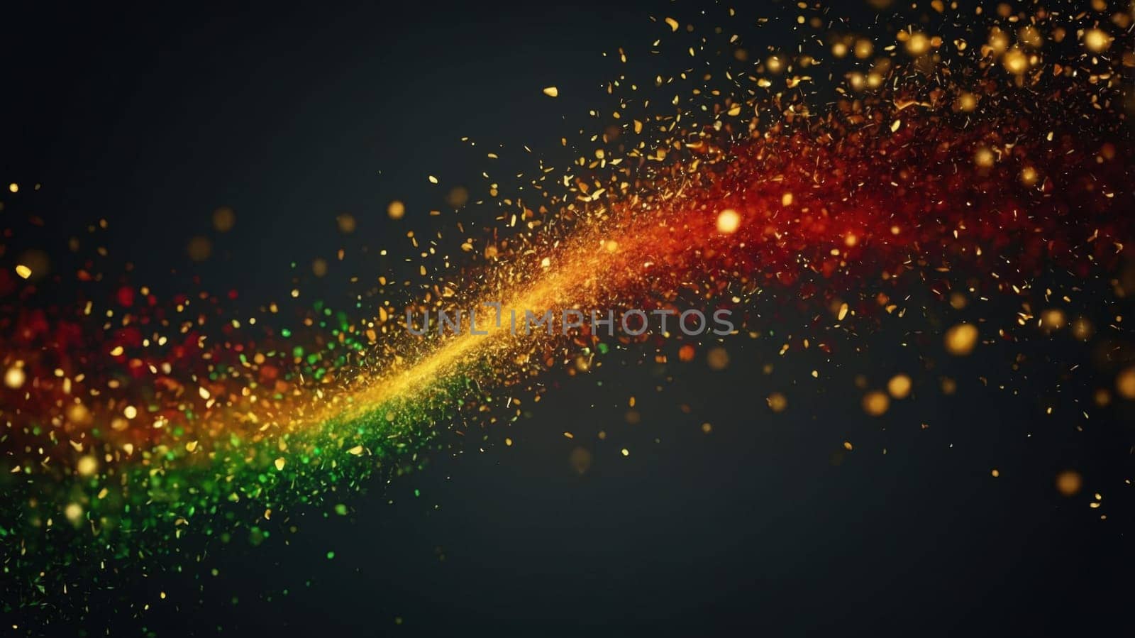 Experience the enchanting beauty of swirling multicolor glitter particles gracefully floating on a deep black background, creating a mesmerizing and festive atmosphere that captivates the senses.