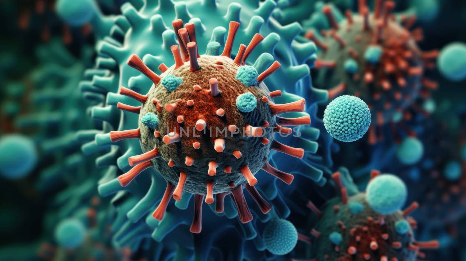 Detailed 3D Illustration of a Virus Particle Showcasing Its Unique Structure and Surface Features.