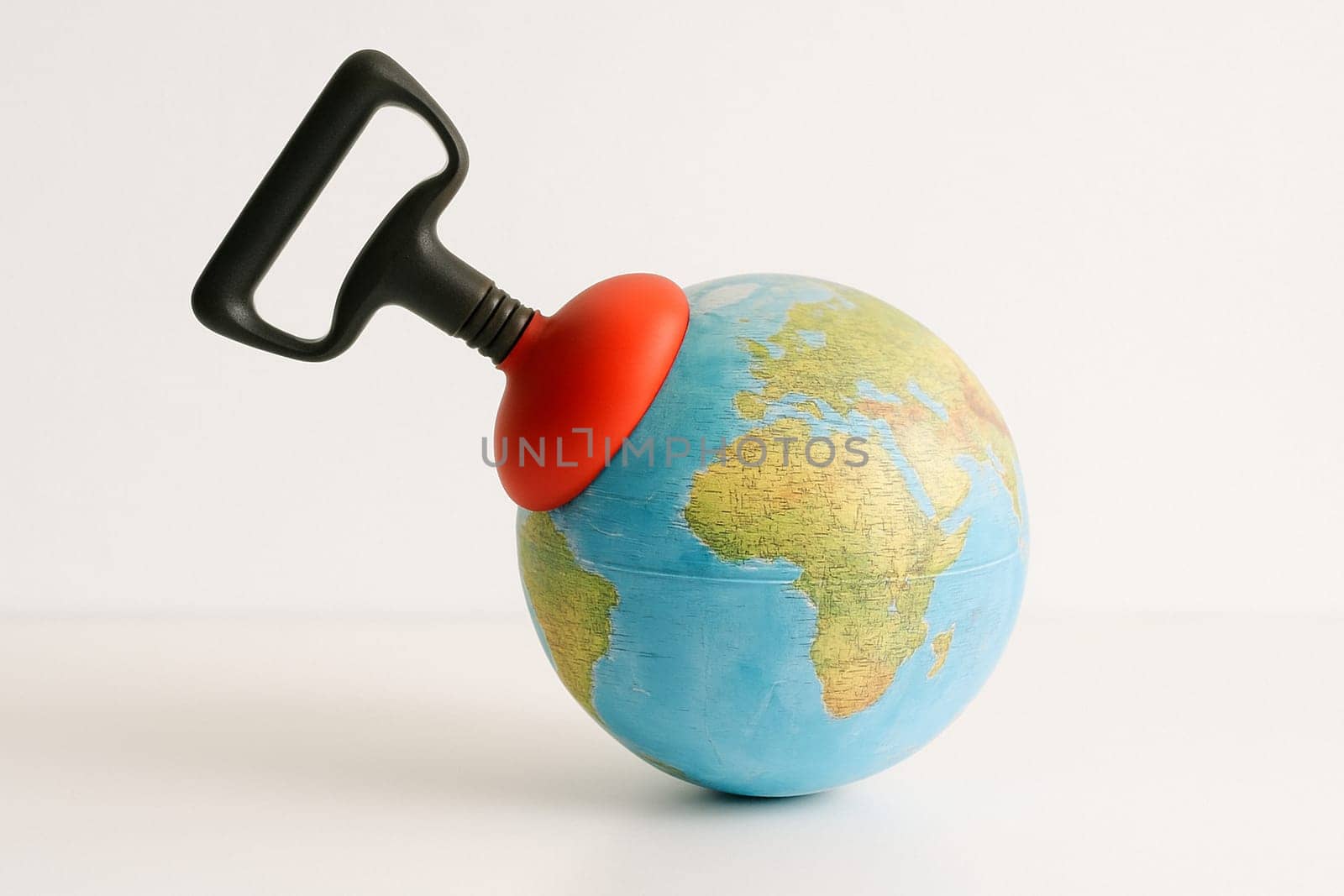 AI generated realistic globe with air pump attached symbolizing environmental restoration and climate action concept white background earth protection conservation metaphor