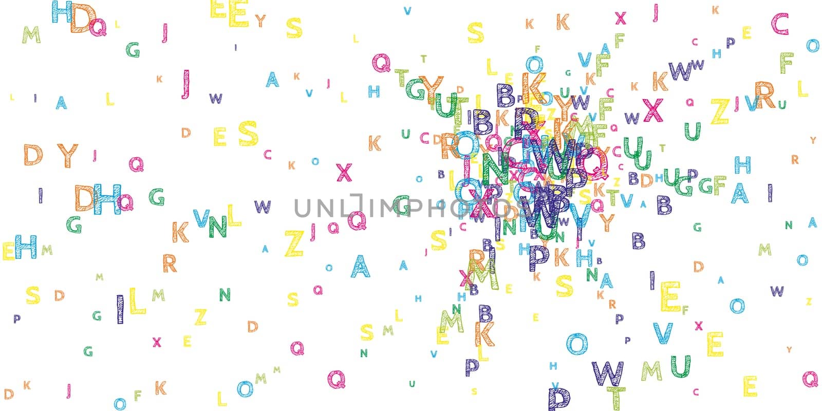 Scattered letters of latin alphabet. Colorful childish floating characters of English language. Foreign languages study concept. Back to school banner .