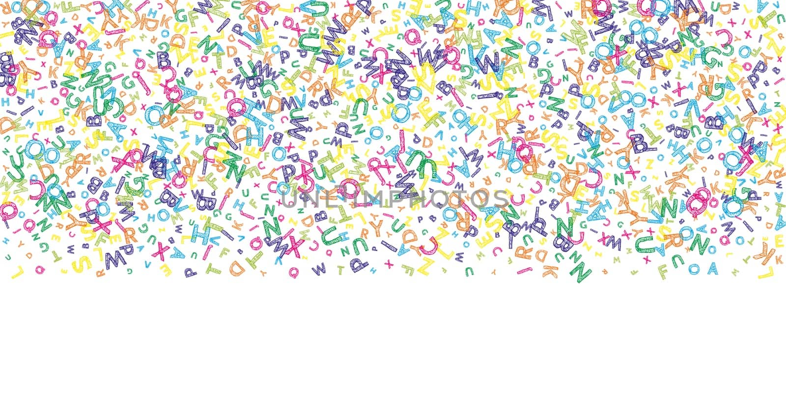 Concept of school background. Colorful childish falling letters of English language. Foreign languages study concept. Back to school banner .