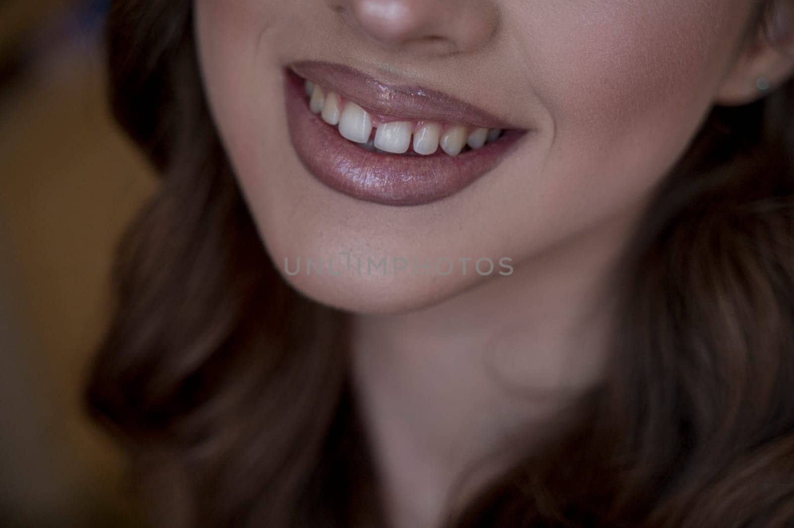 closeup of smile with white healthy teeth . High quality photo
