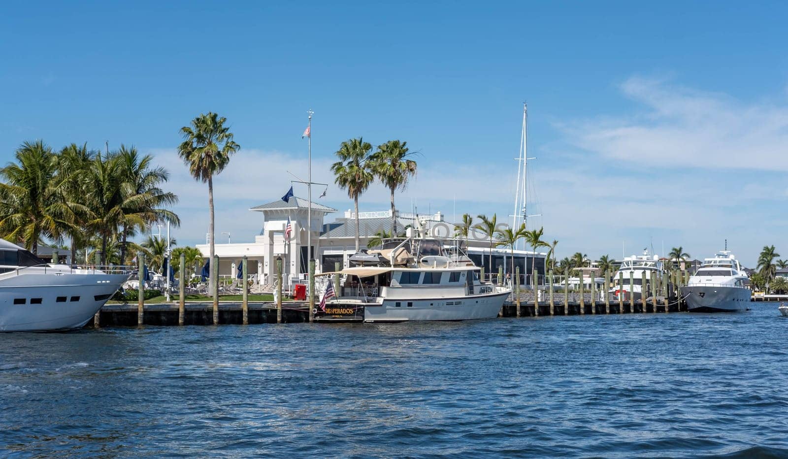 FORT LAUDERDALE, FLORIDA - January 27, 2025:Cabin Cruiser in Canal in Fort Lauderdale Florida