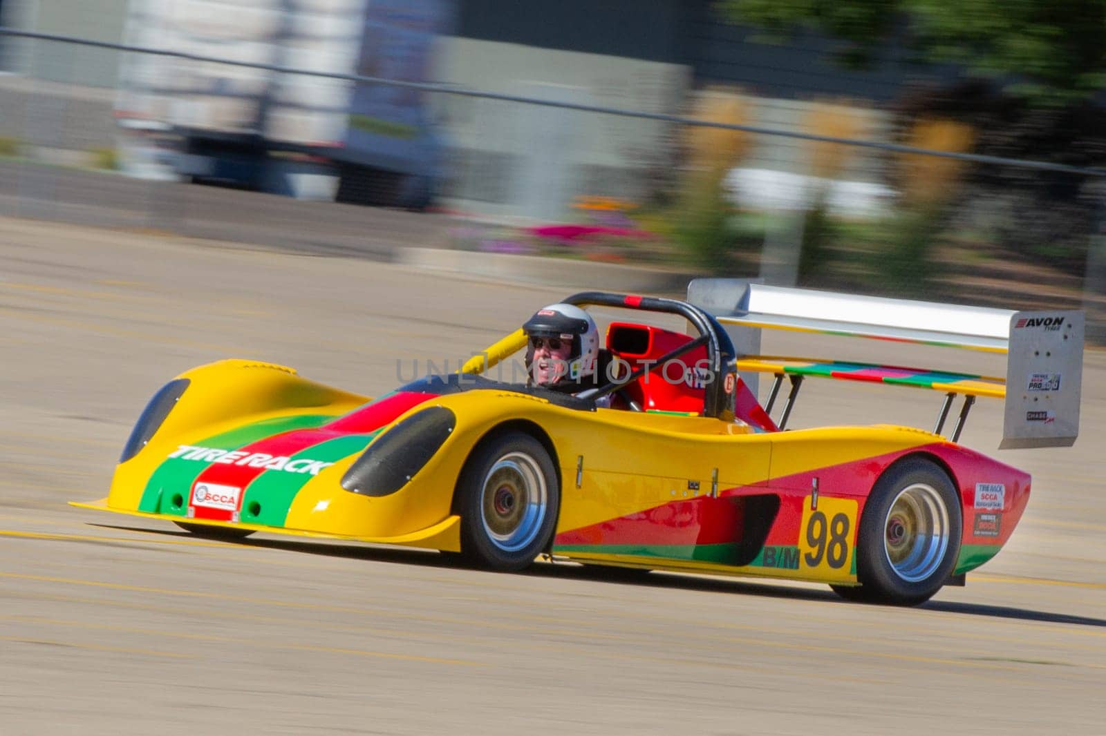 September 11, 2016 - Boise, Idaho: A yellow and red race car with the number 98 on the back.