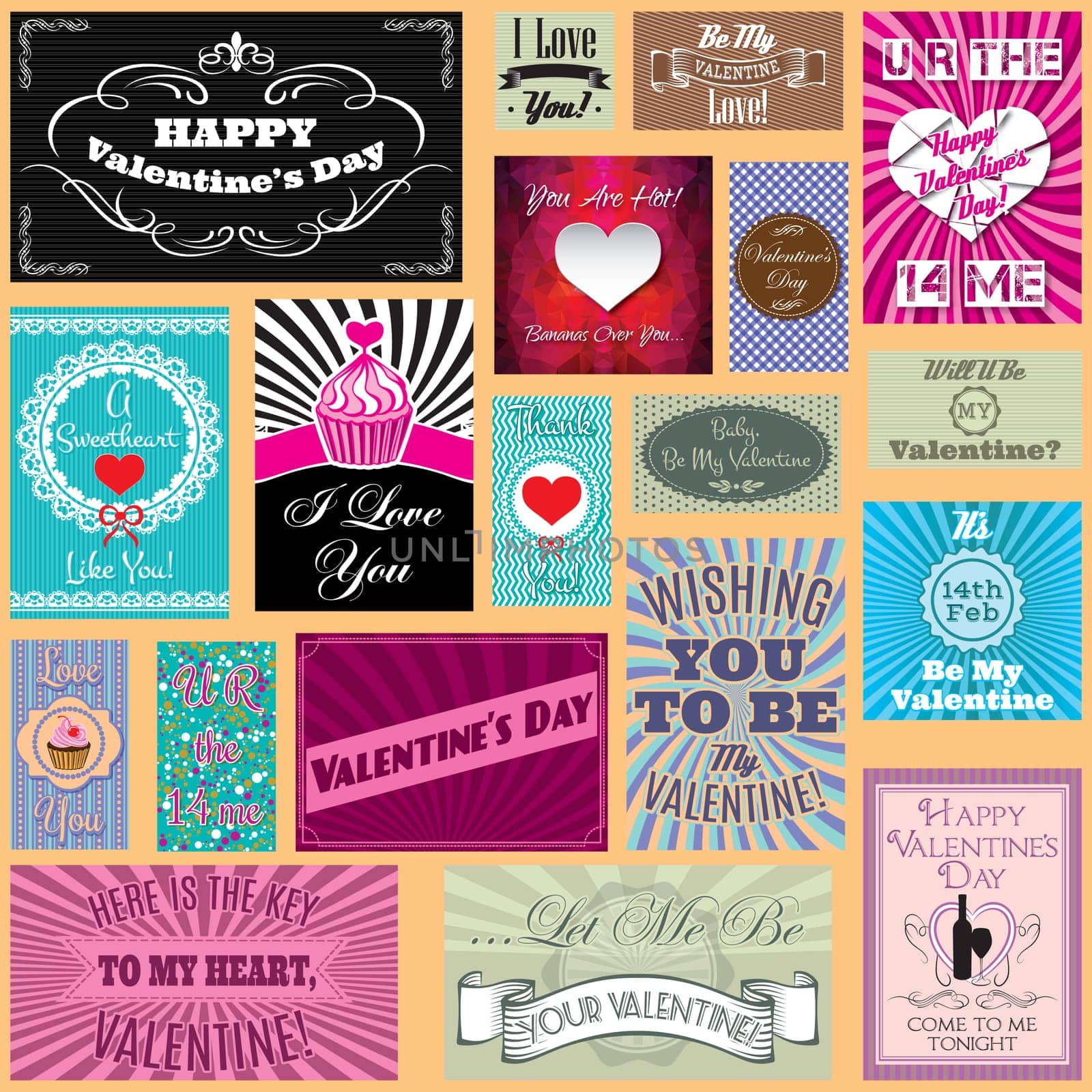 vector set of Happy valentines day  cards