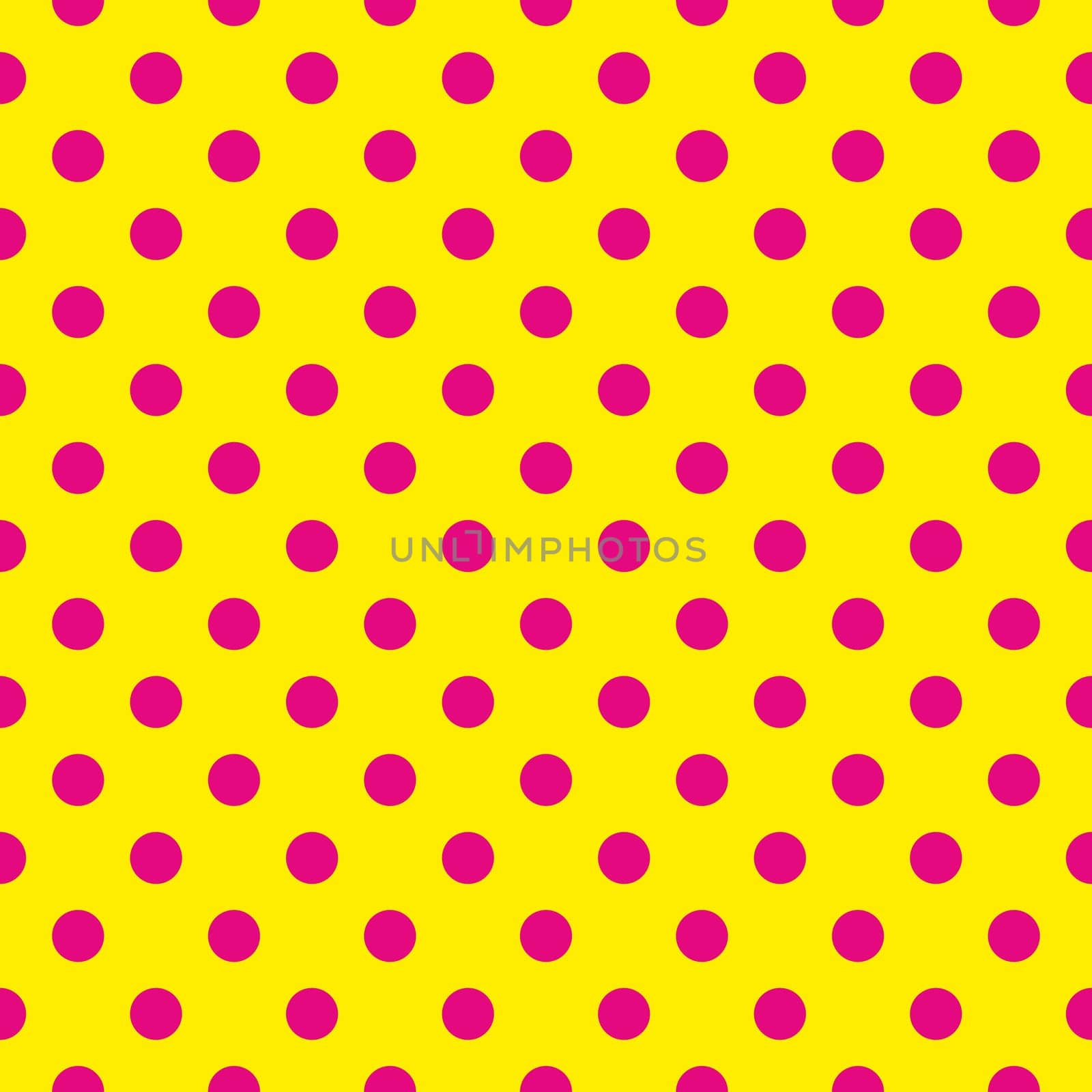 Seamless vector pattern with big pink polka dots on a sunny yellow background. For tile desktop wallpaper or decoration website design