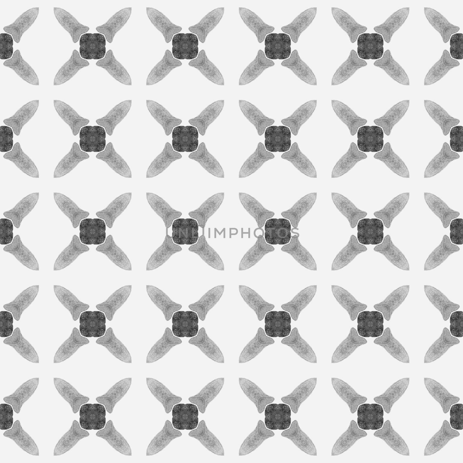 Watercolor ikat repeating tile border. Black and white amusing boho chic summer design. Ikat repeating swimwear design. Textile ready imaginative print, swimwear fabric, wallpaper, wrapping.