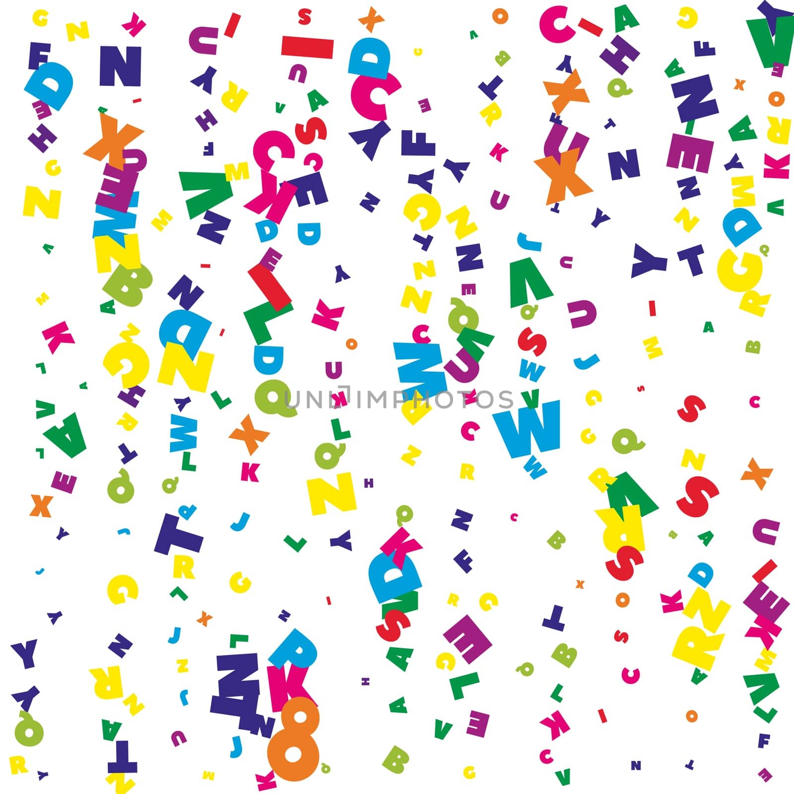 Concept of school background. Colorful childish falling letters of English language. Foreign languages study concept. Back to school banner .