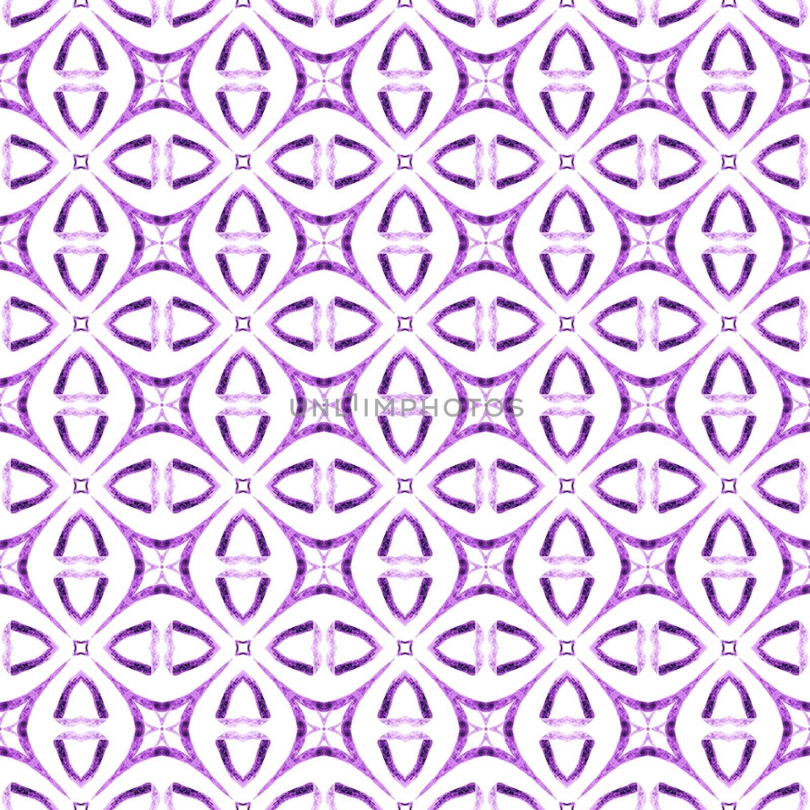 Textile ready amusing print, swimwear fabric, wallpaper, wrapping. Purple unusual boho chic summer design. Ethnic hand painted pattern. Watercolor summer ethnic border pattern.