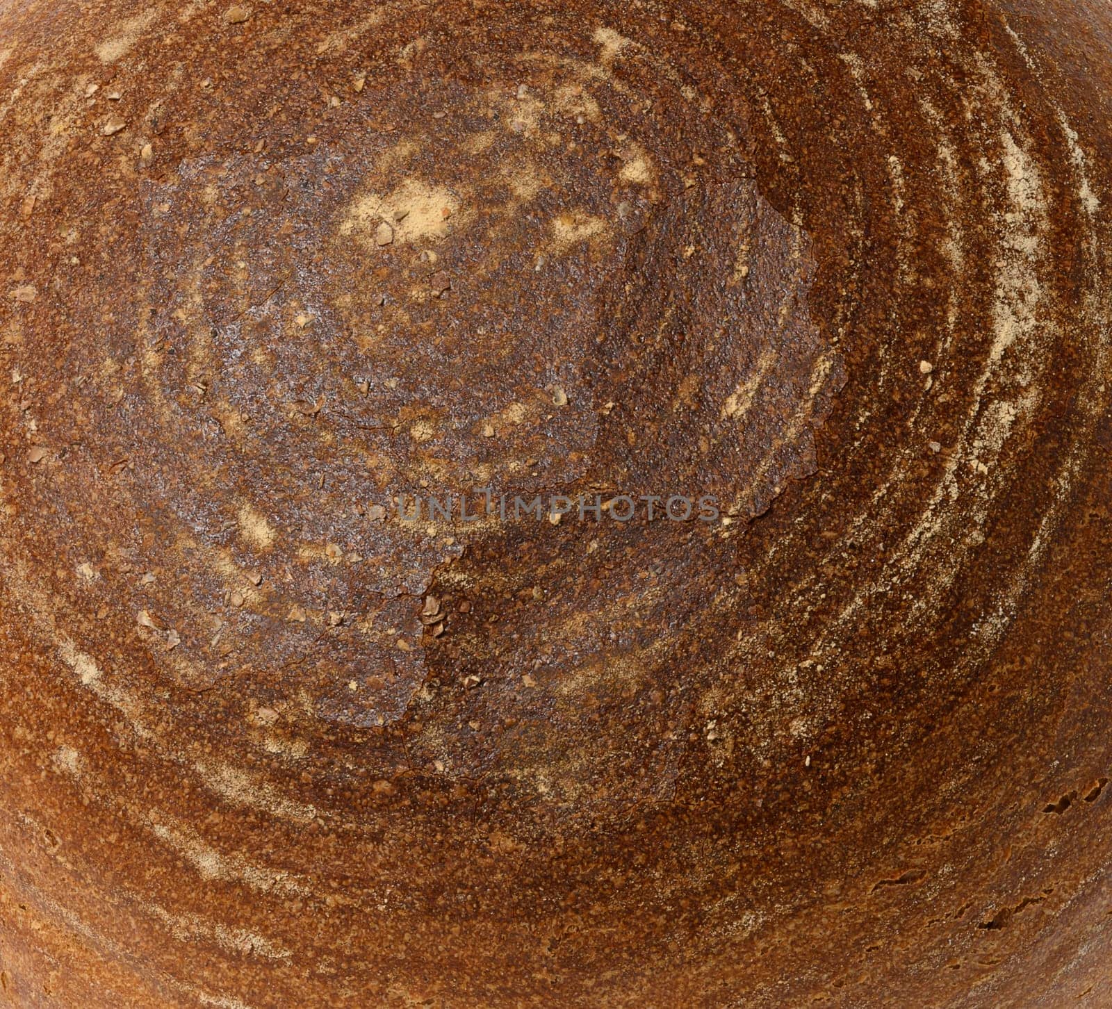 Texture of round rye bread, full frame