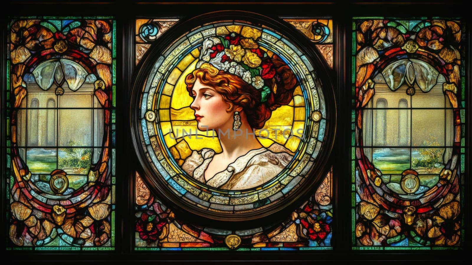 Stained glass with Victorian-era designs