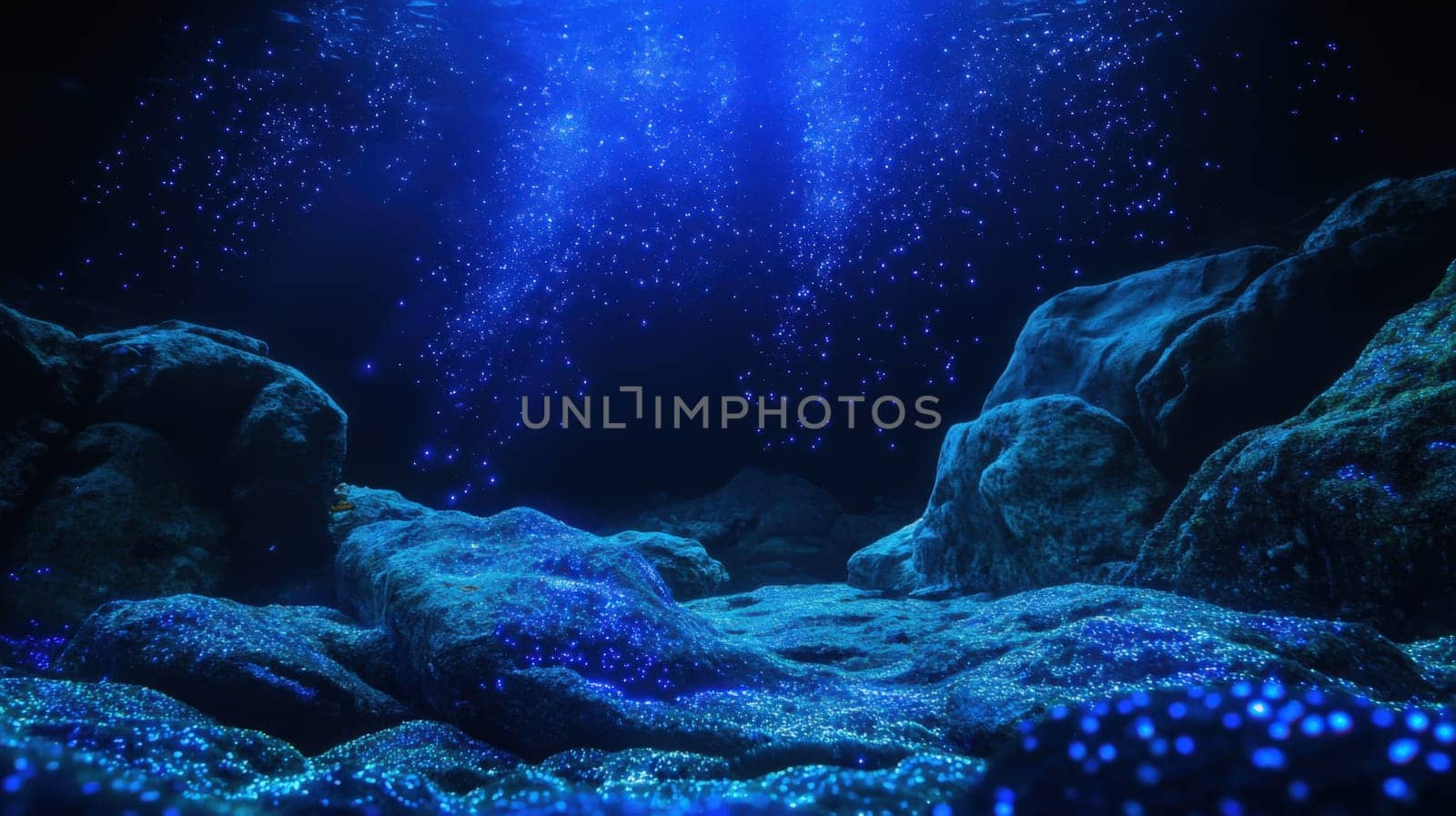 Bioluminescent algae creating a starry effect underwater