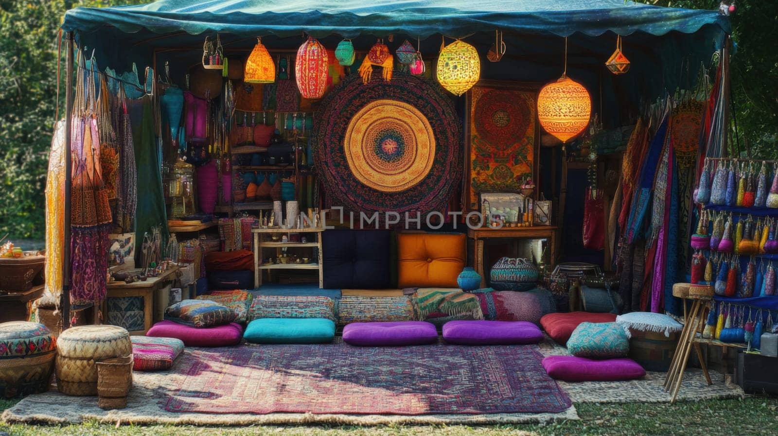 Vibrant marketplace with artisans selling handmade crafts