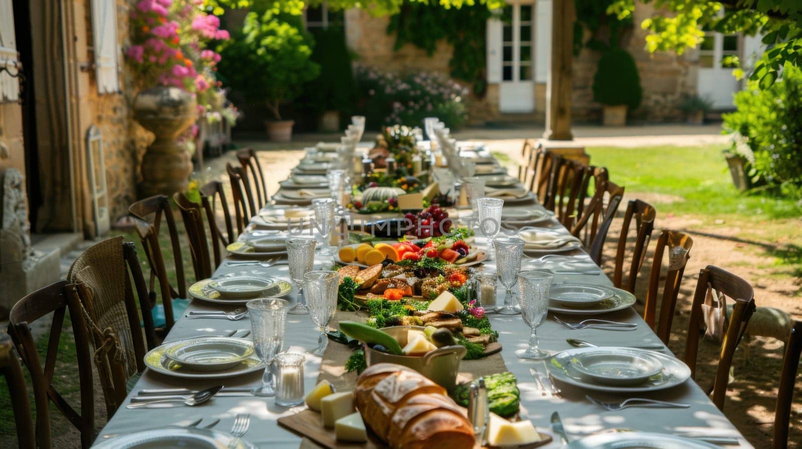 Vibrant Outdoor Feast Table is set outdoors