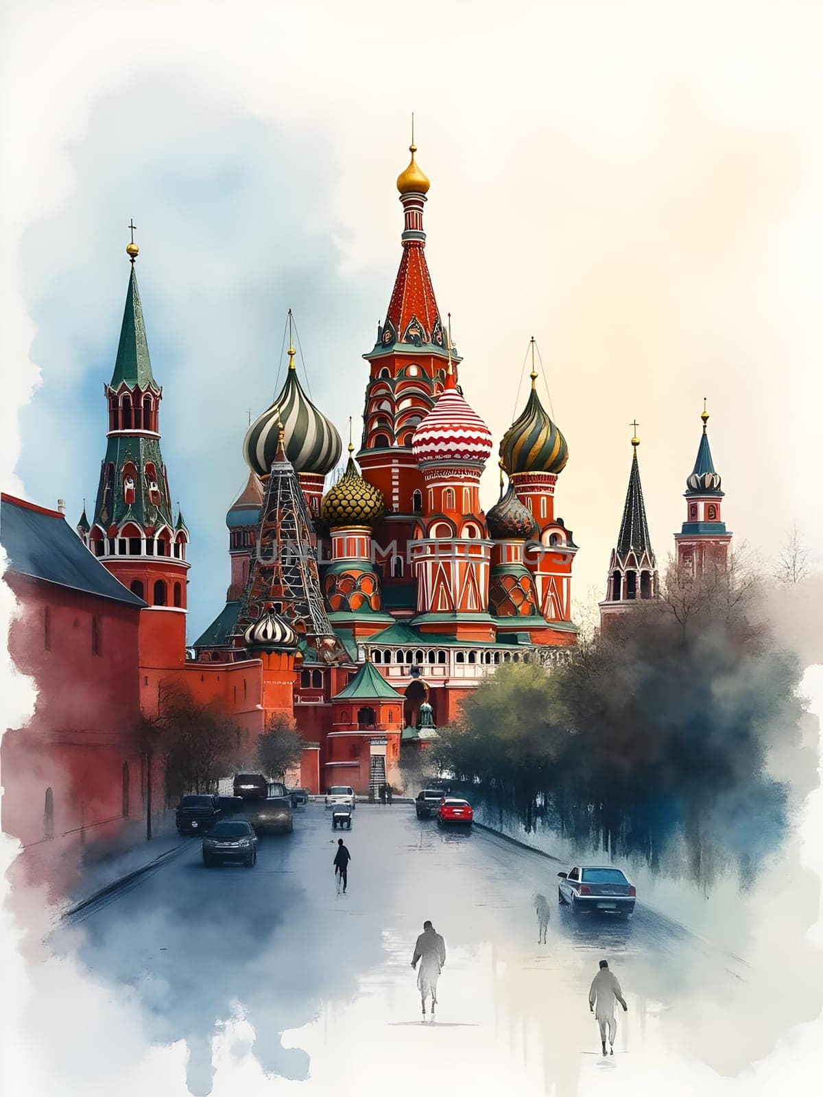 Moscow Russia watercolor art