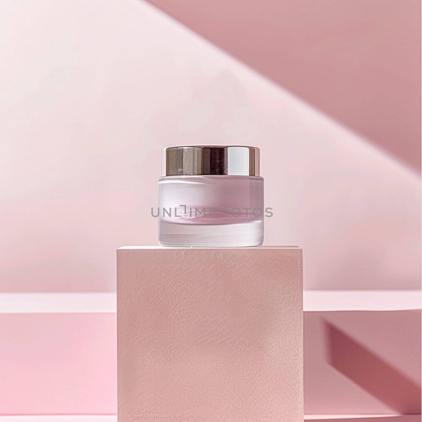 Cosmetic cream in a glass jar on a pink backdrop. Skin care concept. Background for beauty products