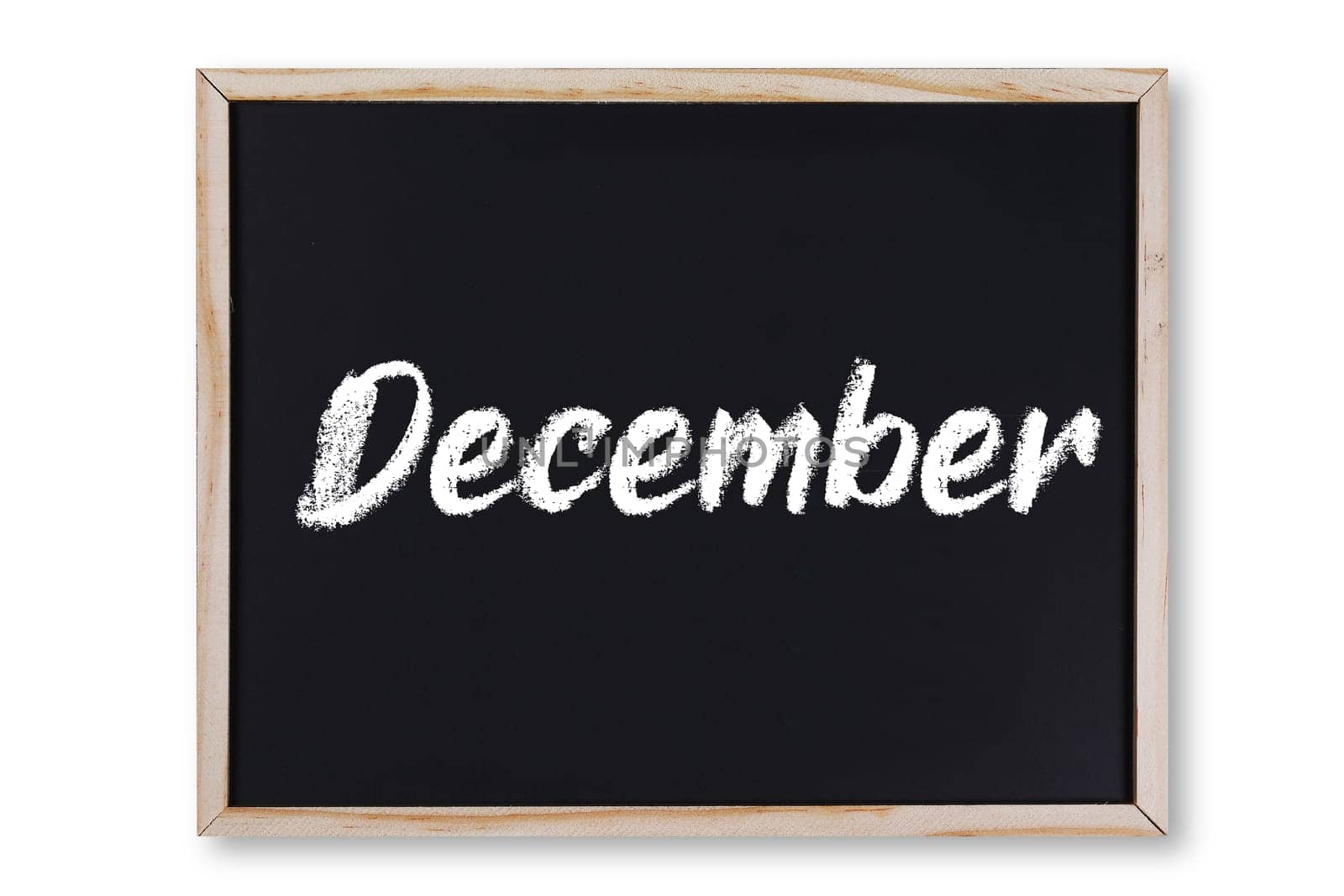 A December word in chalk on chalkboard with clipping path to remove shadow