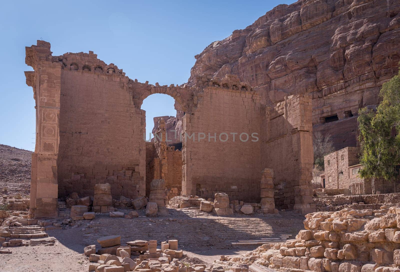 Front view of the Qasr al-Bint Far'un or Castle of the Pharaoh's Daughter in Petra