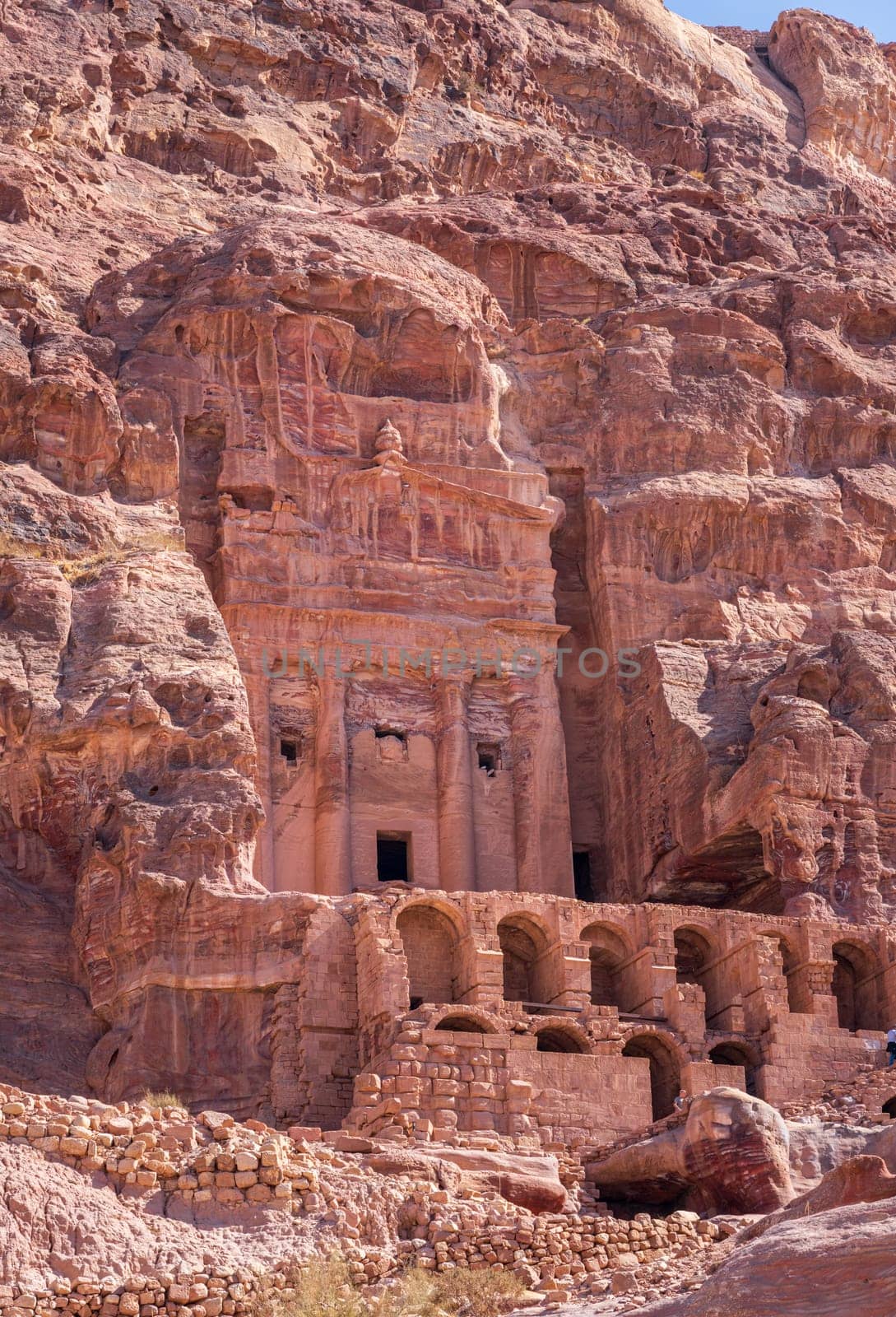 Massive Urm tomb mausoleum in the Royal Tombs of Petra built into the Jabal al-Khubtha rock massif