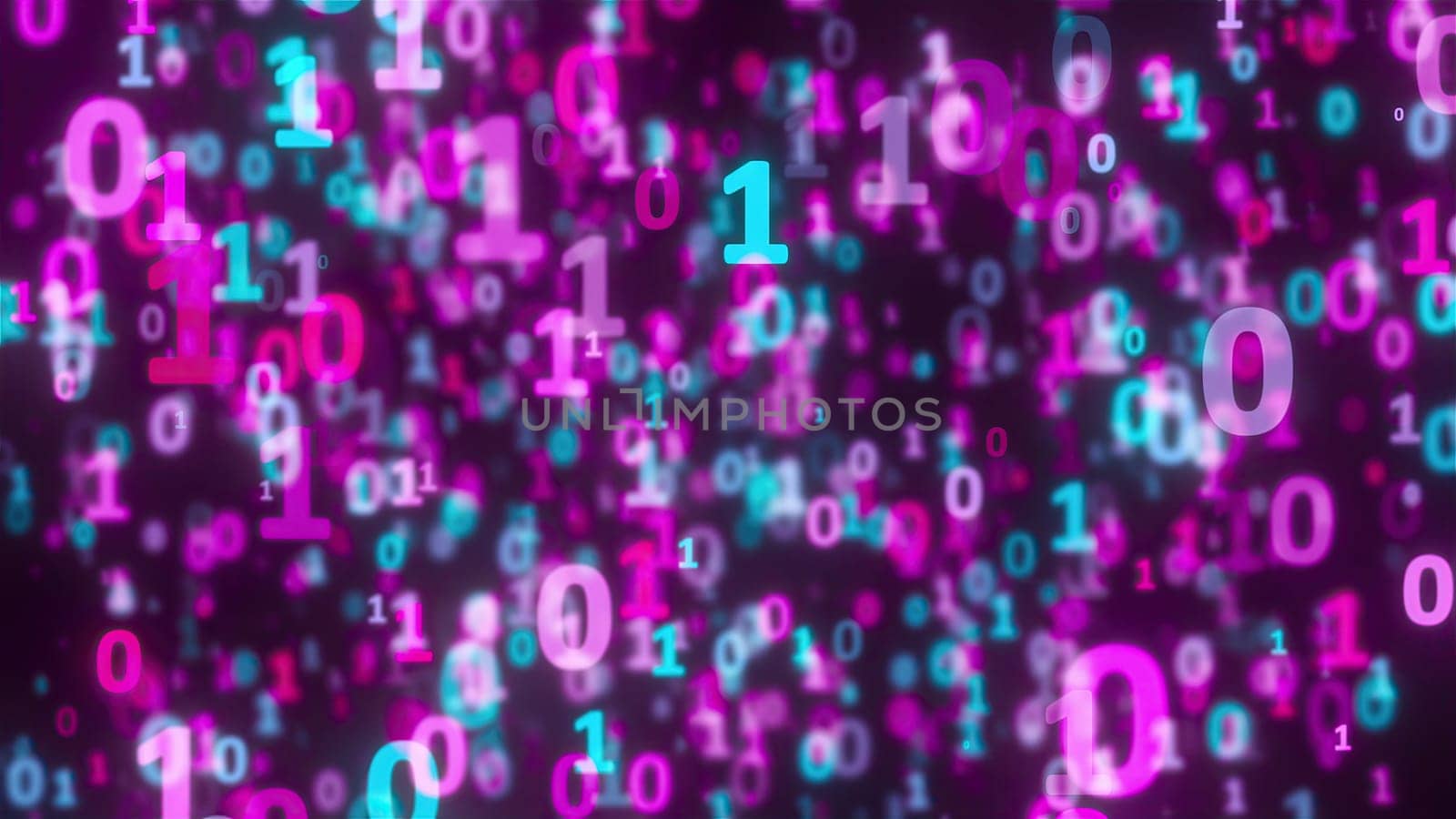 Blue and purples binary code. Computer generated 3d render