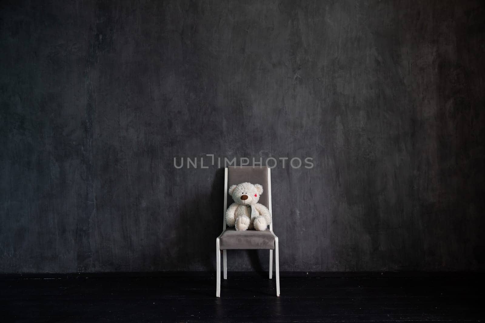 One gray with a soft toy in the interior of a gray room