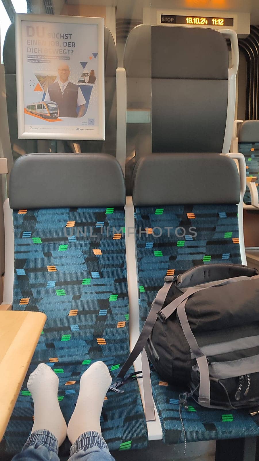 Benesov Czech Republic Europe October 18 2024 Train seats feet sign objects people travel tourists tourism shotlisttravel place destination objects . High quality photo editorial business industry industrial