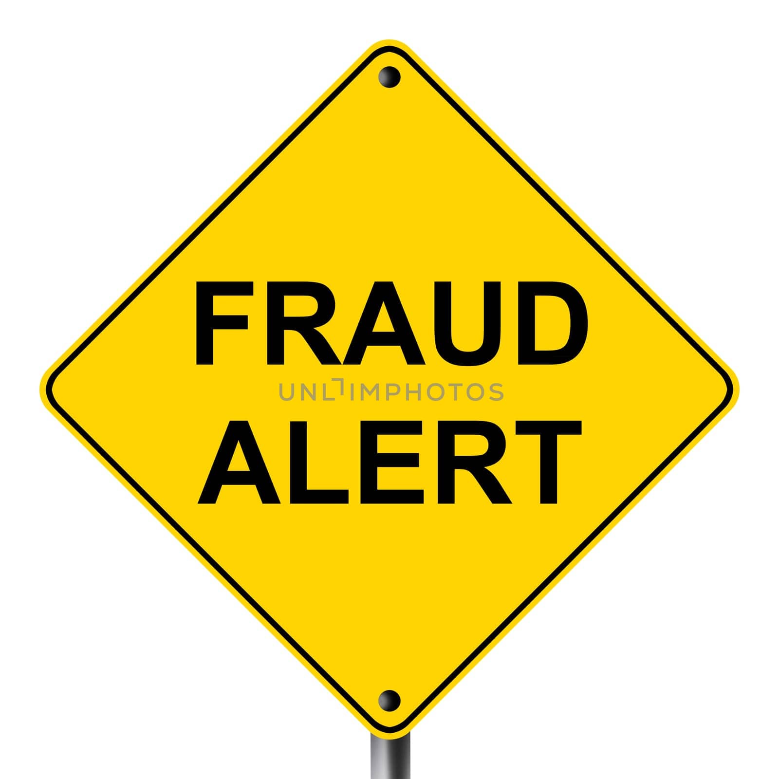 A yellow fraud alert danger sign with clipping path