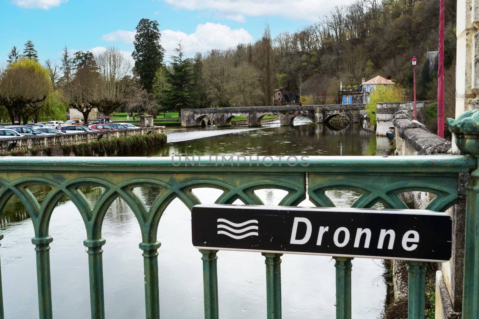 A view of Dronne river, in the village of Brantome en Perigord, France