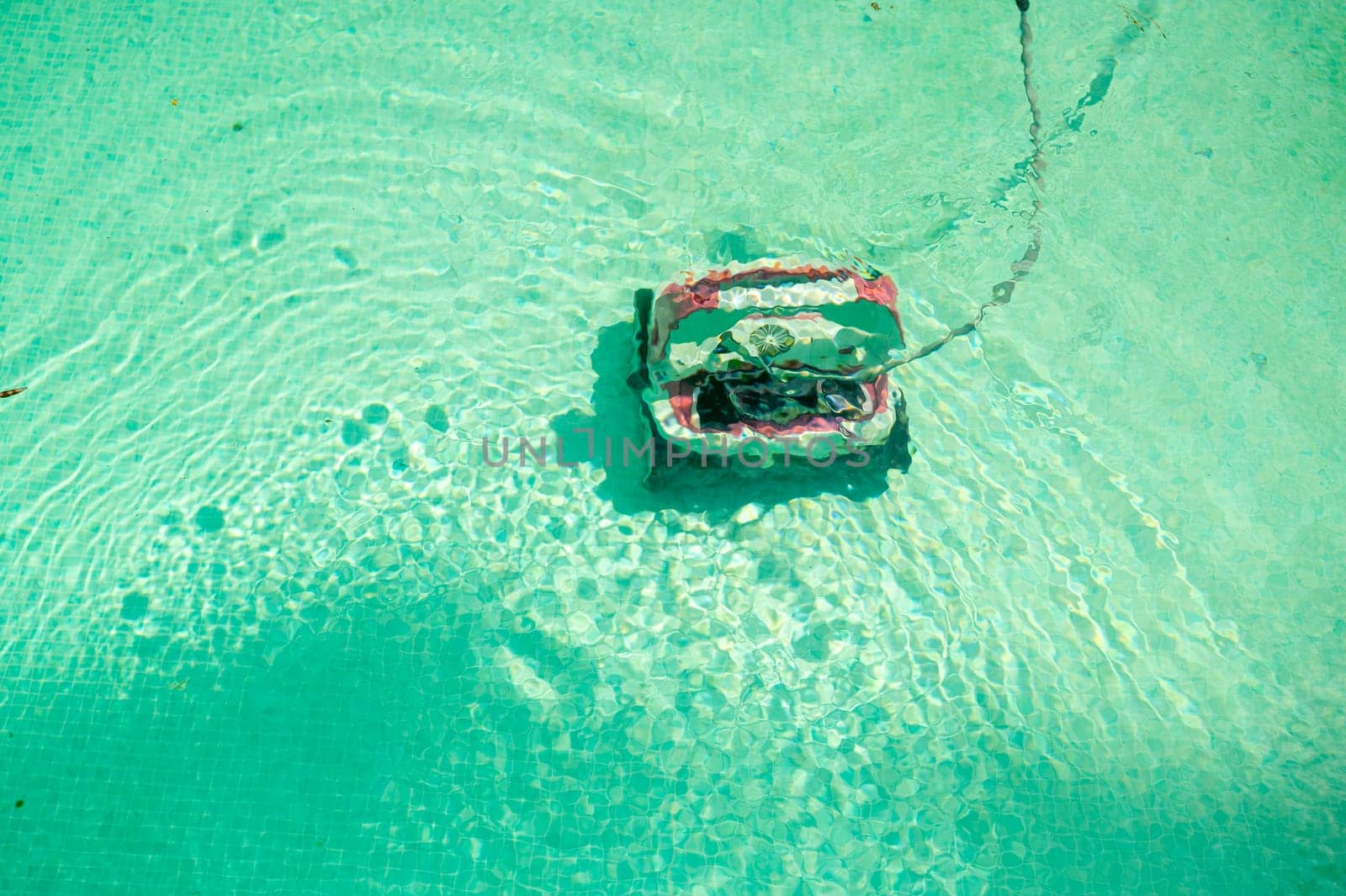 Automatic robotic pool vacuum cleaner under water cleaning the floor. High quality photo