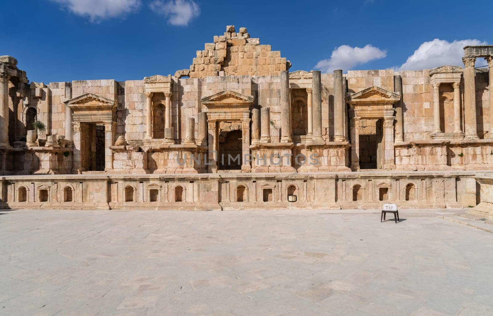 Details of the stage area of South Theater in Jerash, a Greco-Roman well preserved city in Jordan