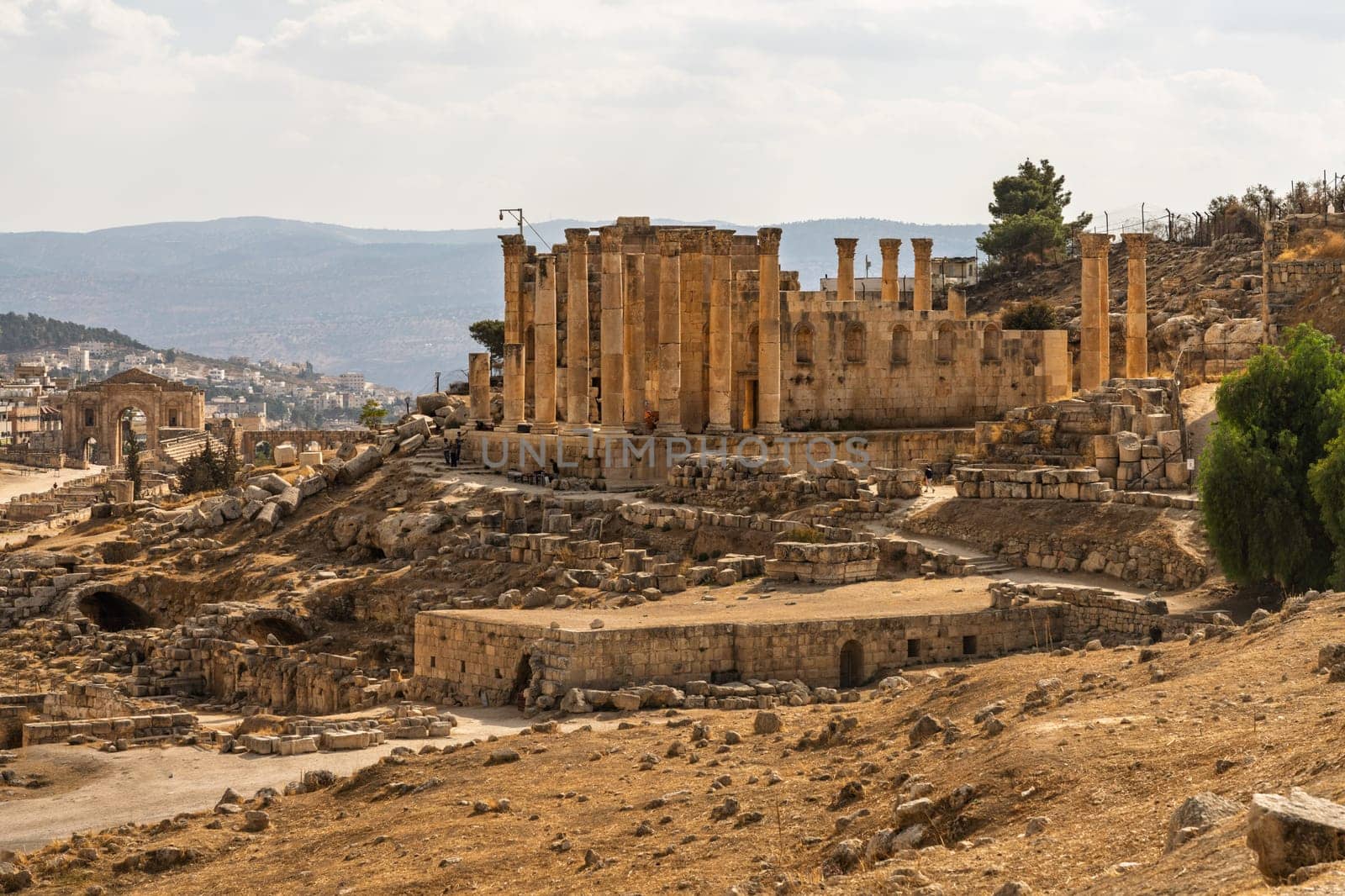 South Theater exterior in Jerash, a Greco-Roman well preserved city in Jordan