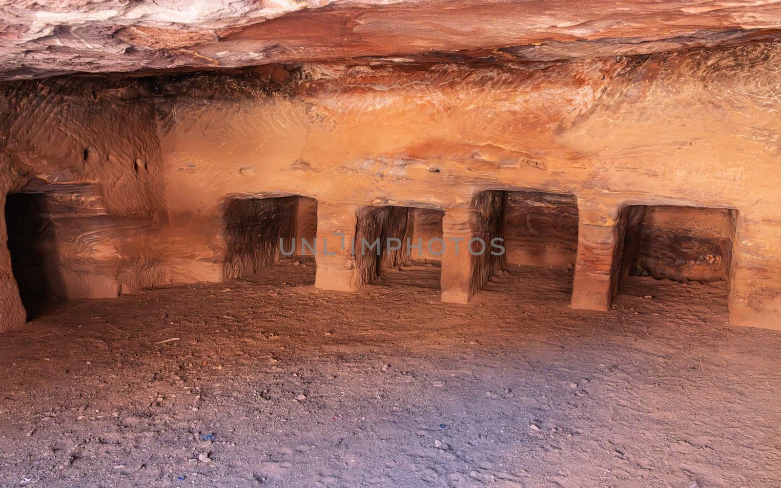 Detail inside one of the burial caves in the Street of Facades in Petra Jordan