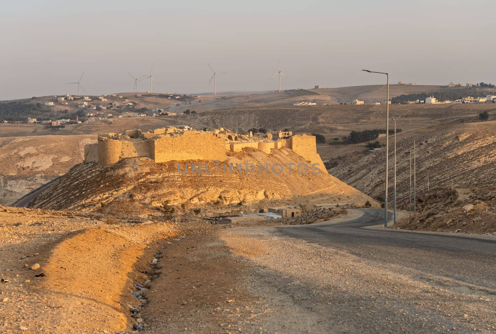 Road leading down to the crusader castle known as Shonak Castle or Mont Real near Petra in Jordan