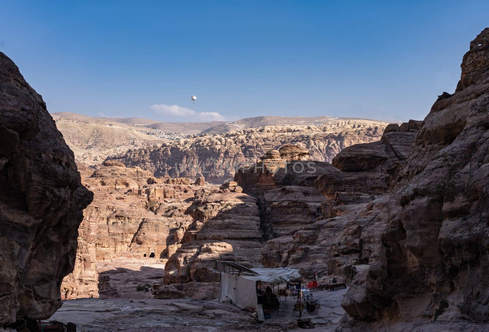 Tourist balloon attraction seen from the trail to Ad Deir or the Monastery from Petra
