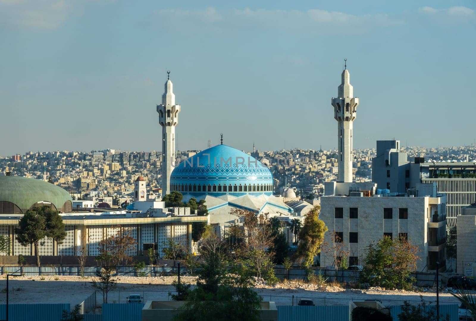 Colorful blue mosaic dome on the King Abdullah I Mosque in the north of Amman in Jordan