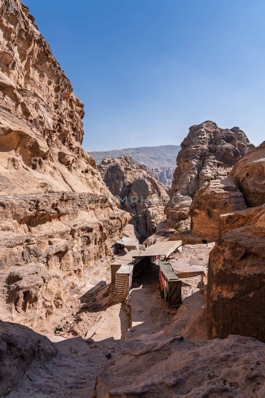 Shops and stalls line the trail to Ad Deir or the Monastery from Petra