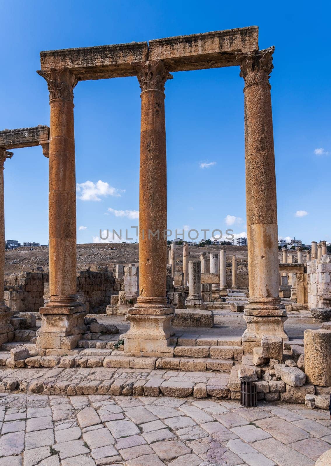 Columns line the Cardo Maximus or main street in Jerash, a Greco-Roman well preserved city in Jordan