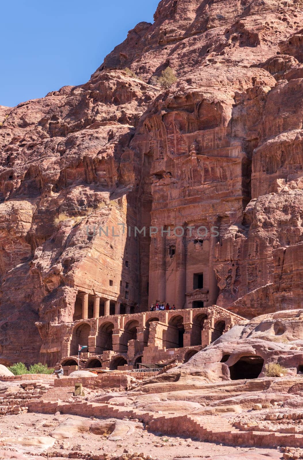 Massive Urm tomb mausoleum in the Royal Tombs of Petra built into the Jabal al-Khubtha rock massif