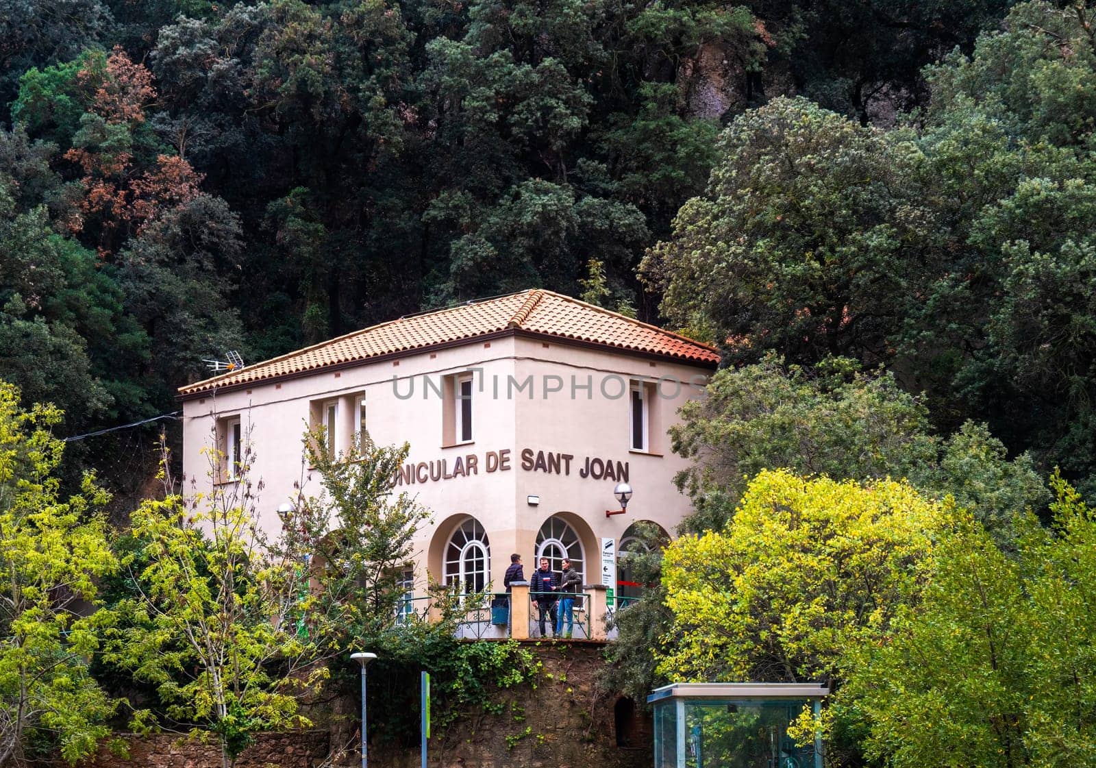 MONTSERRAT, SPAIN - October 28, 2024: Funicular of Saint Joan in Santa Maria de Montserrat Abbey