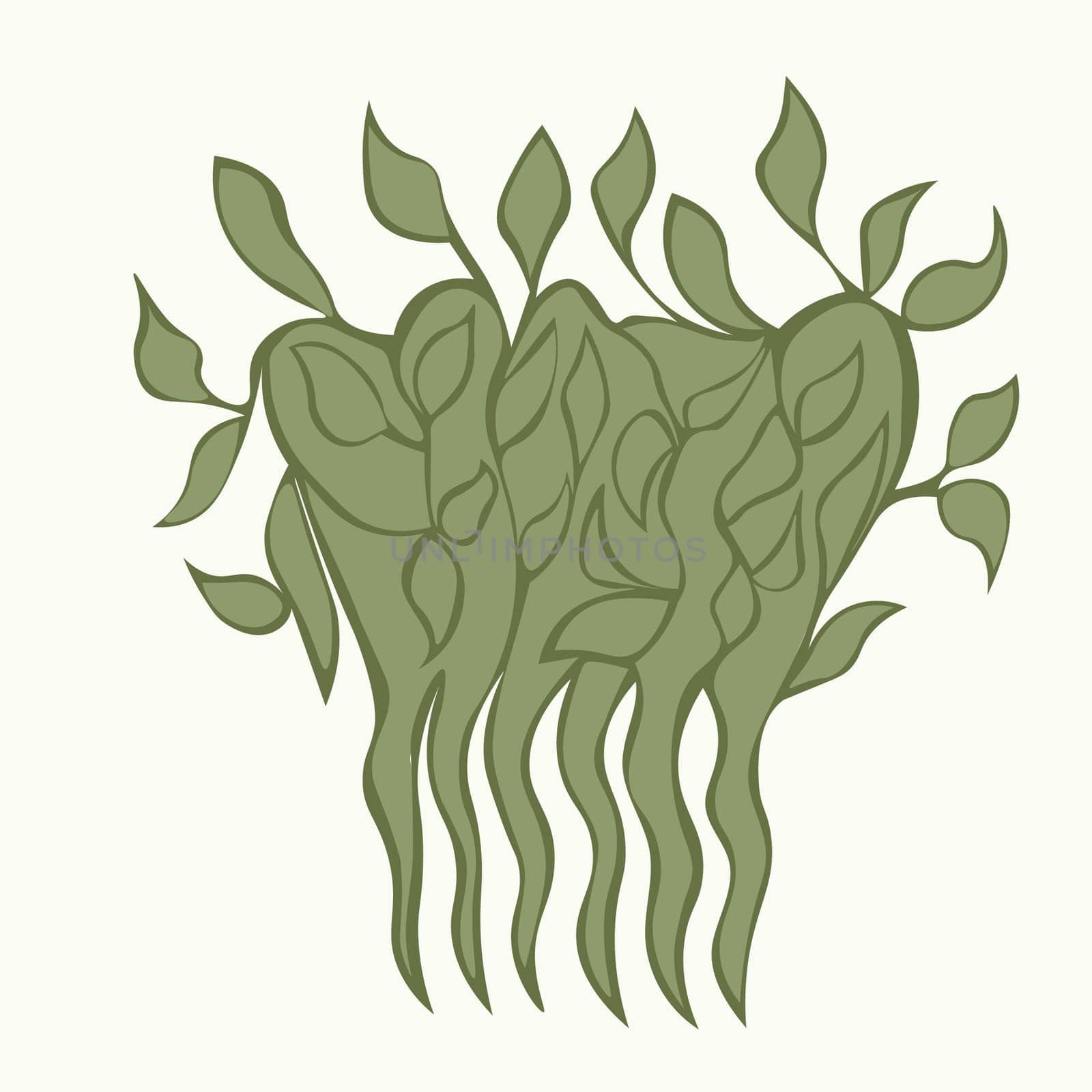 Green comb for hair made of leaves, vector illustration.
