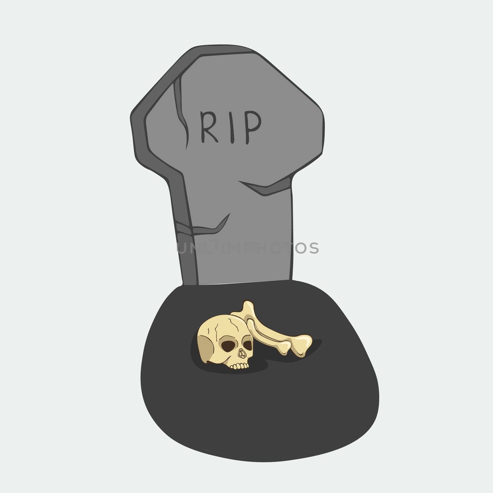 Hand-drawn gray tombstone with skull and bones