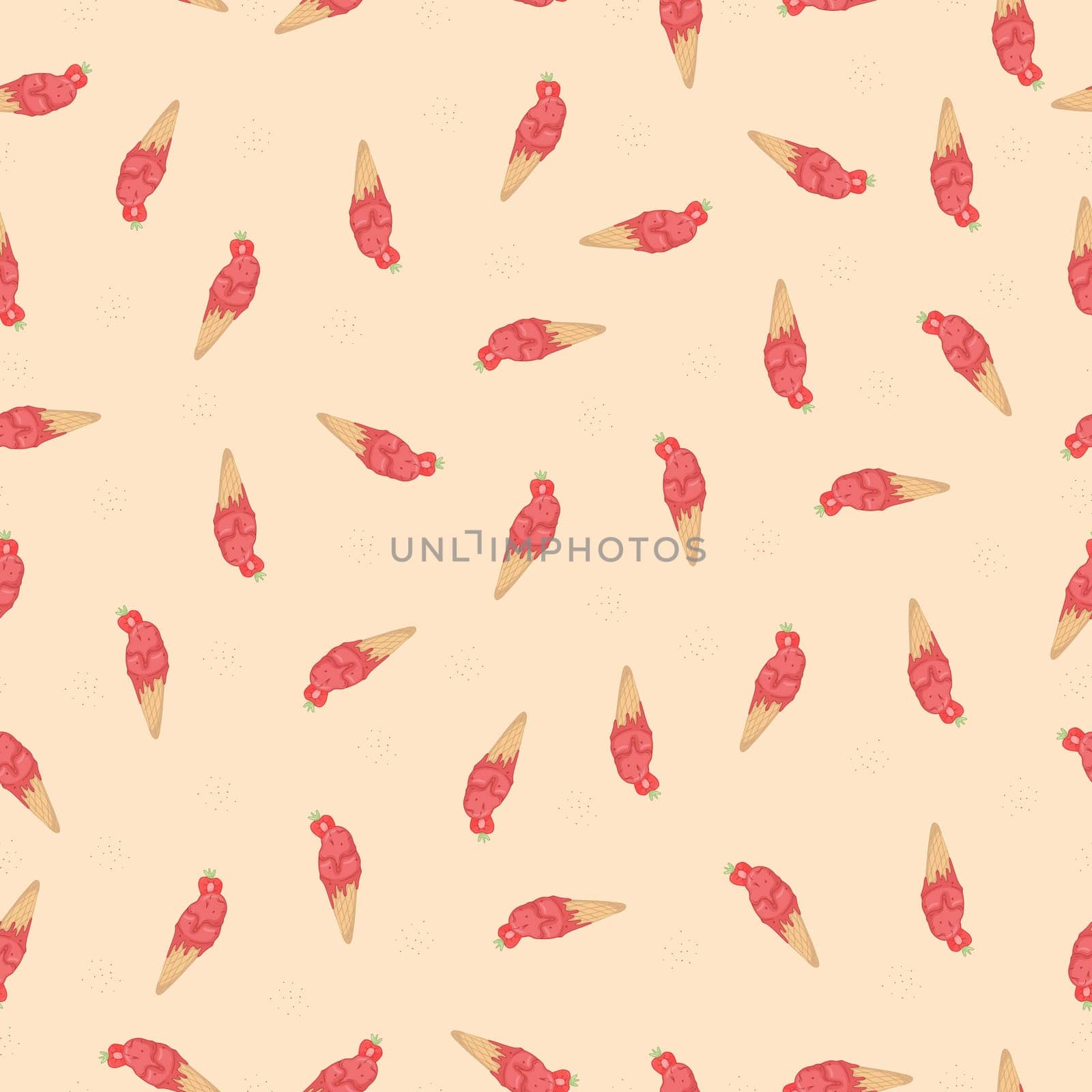 Hand-drawn Cute seamless pattern with ice cream. Can be used for wrapping paper, gift wrapping, textiles, etc