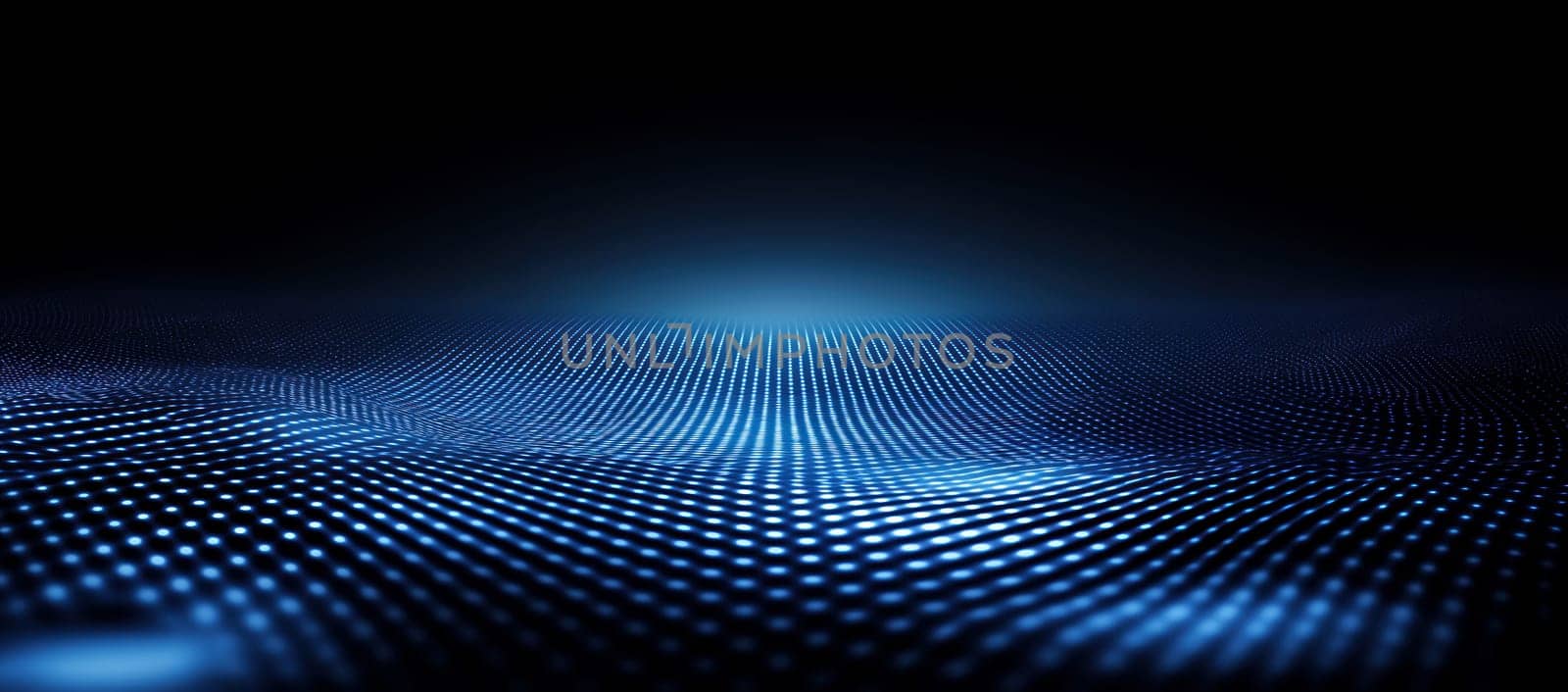 A stunning display of glowing blue dots creates a vast digital landscape, resembling waves of light in a dark setting.