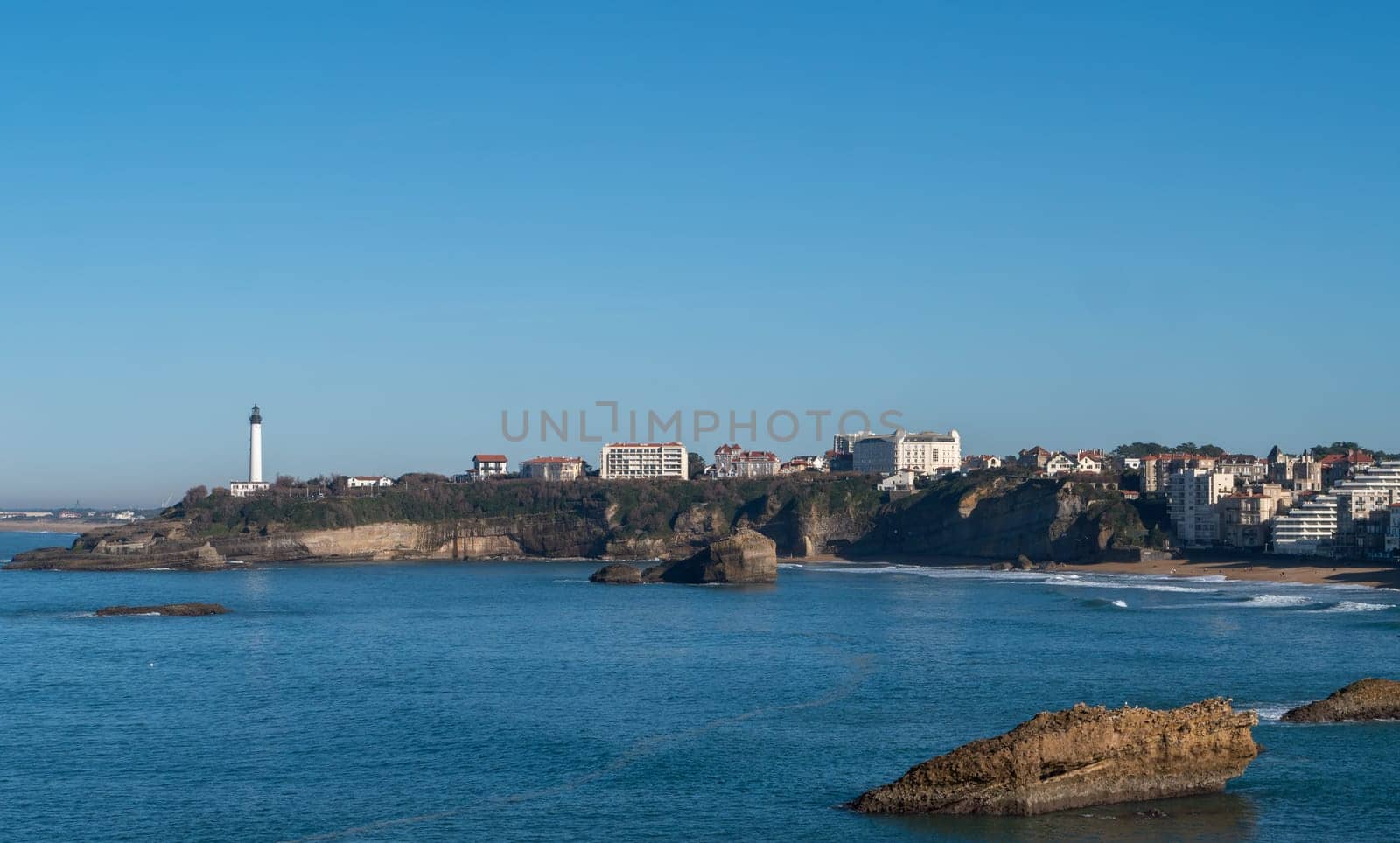 A view of the beach of Biarritz city, famous for the practice of surfing,France
