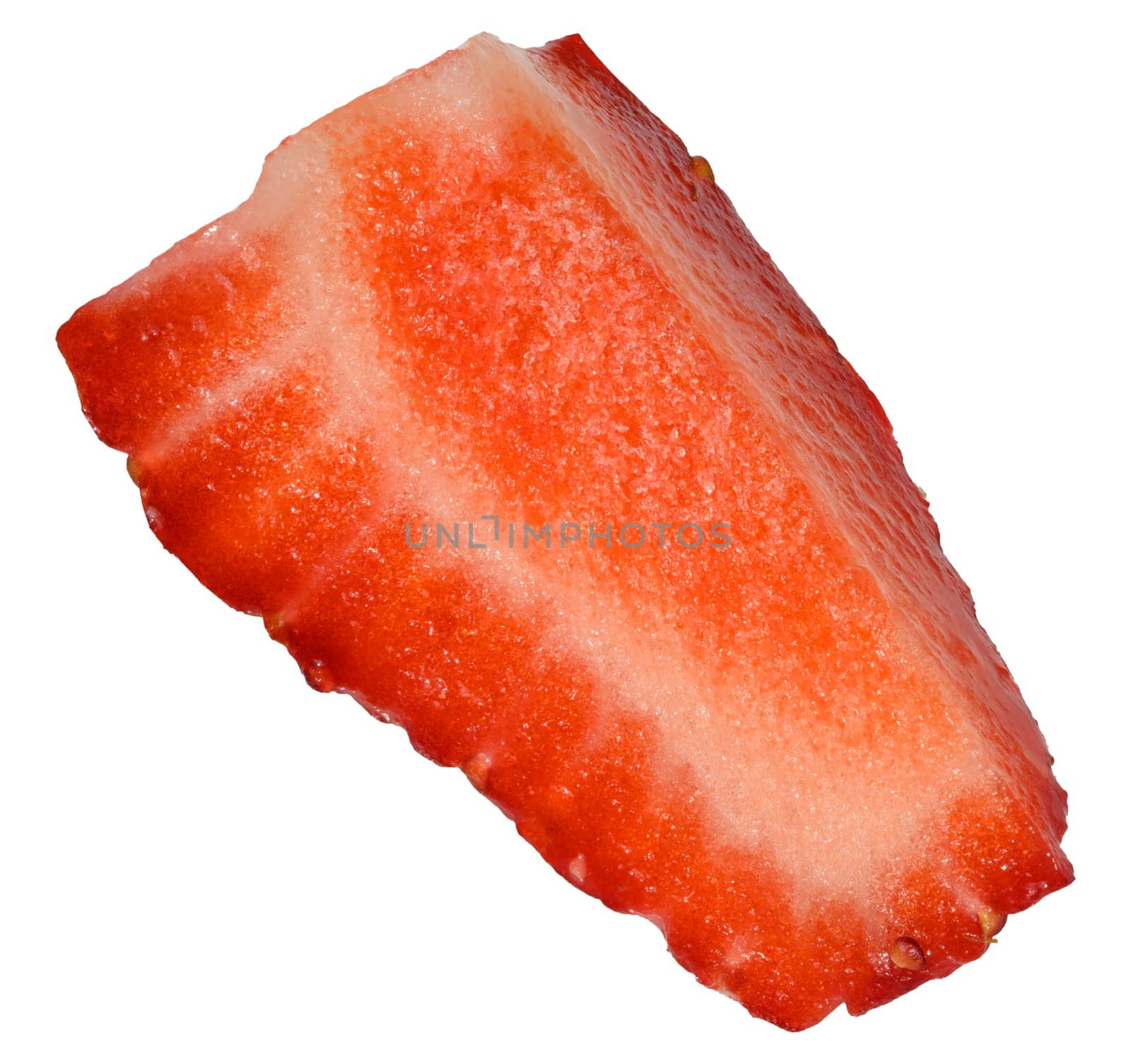 Piece of ripe red strawberry on isolated background