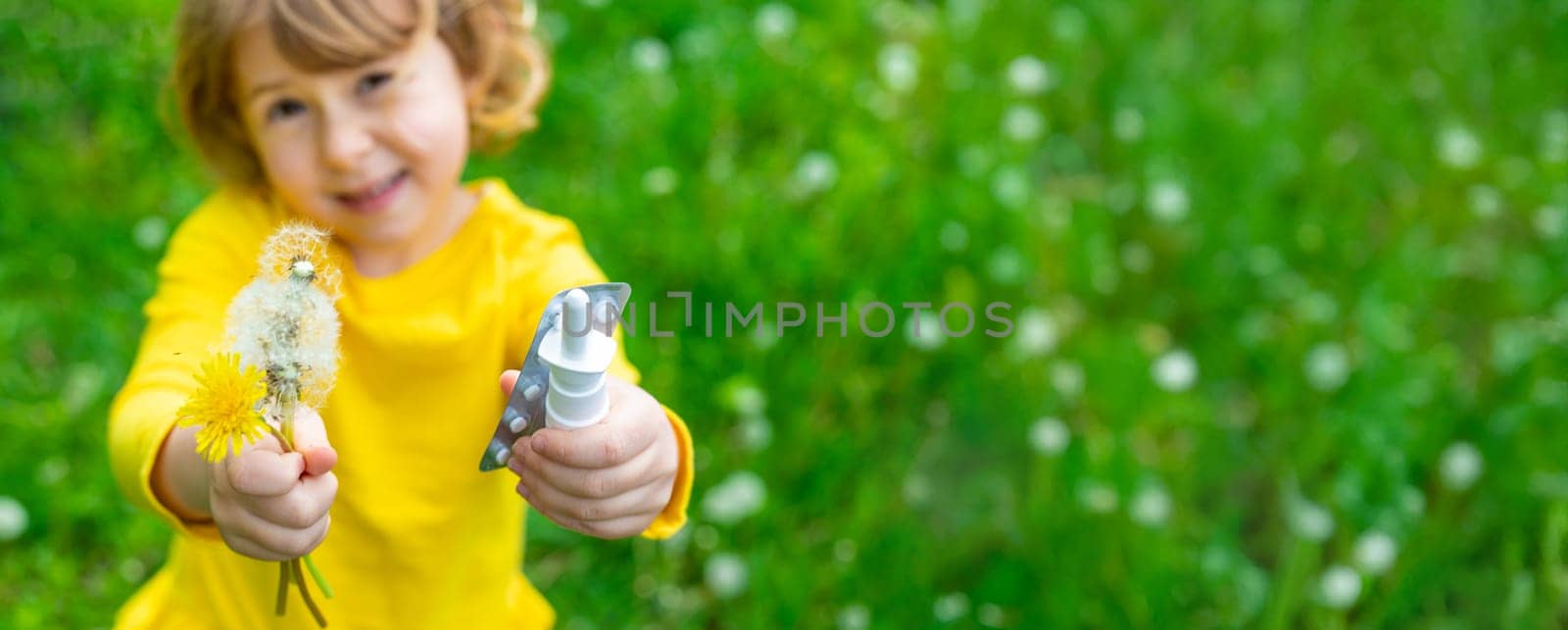 The child is allergic to dandelions. Selective focus. Kid.