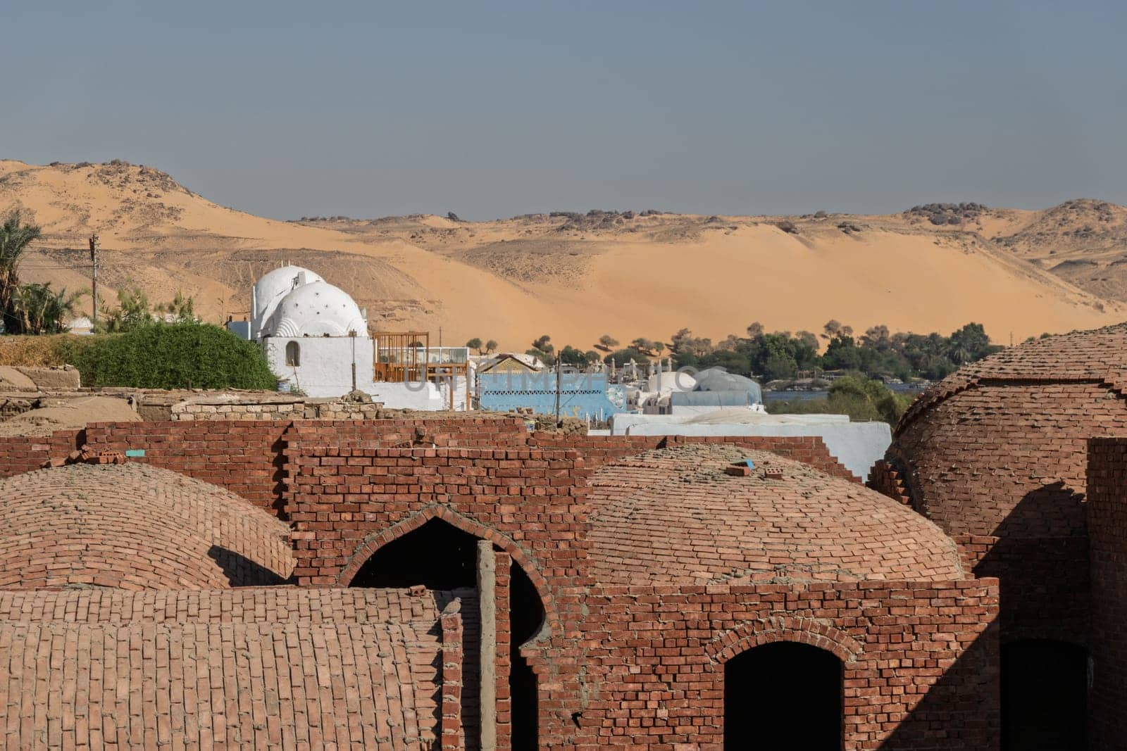 Traditional brick barrel ceiling and domed roofs on Nubian homes in Aswan, Egypt